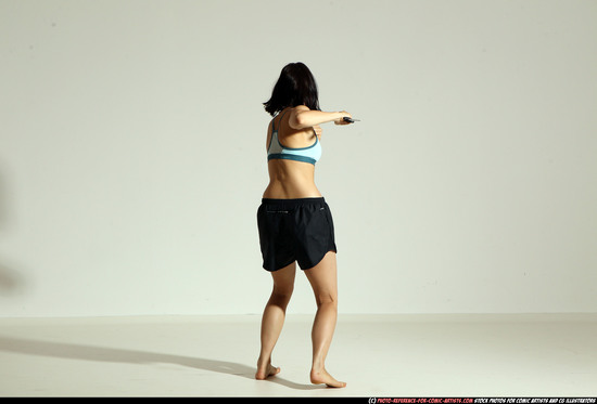 Woman Young Athletic White Fighting with knife Moving poses Casual