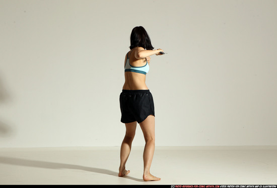 Woman Young Athletic White Fighting with knife Moving poses Casual