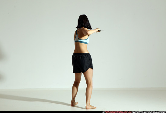 Woman Young Athletic White Fighting with knife Moving poses Casual