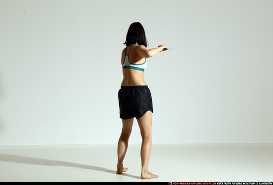 Woman Young Athletic White Fighting with knife Moving poses Casual