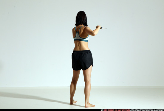 Woman Young Athletic White Fighting with knife Moving poses Casual