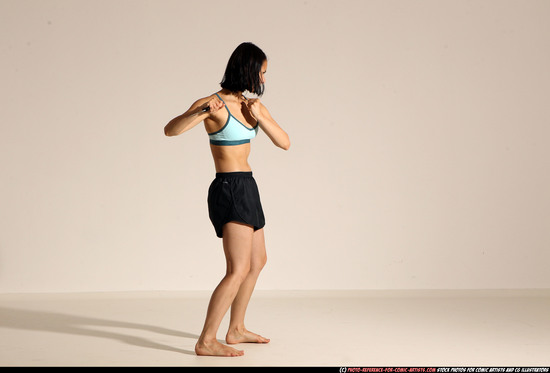 Woman Young Athletic White Fighting with knife Moving poses Casual