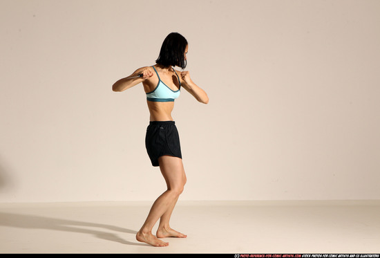 Woman Young Athletic White Fighting with knife Moving poses Casual