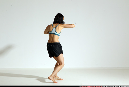 Woman Young Athletic White Fighting with knife Moving poses Casual