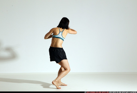 Woman Young Athletic White Fighting with knife Moving poses Casual