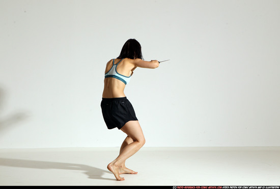 Woman Young Athletic White Fighting with knife Moving poses Casual