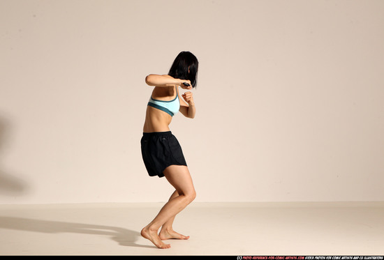 Woman Young Athletic White Fighting with knife Moving poses Casual