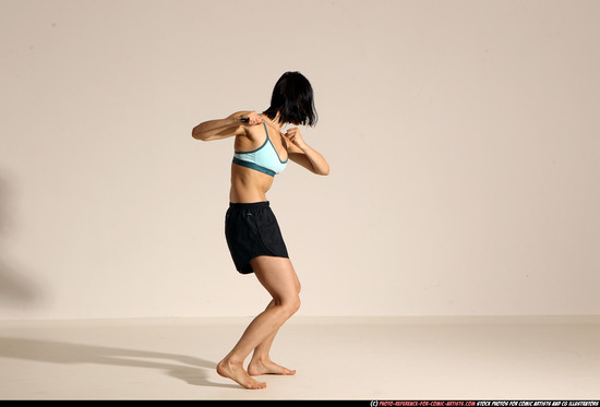 Woman Young Athletic White Fighting with knife Moving poses Casual