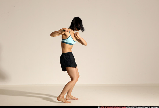 Woman Young Athletic White Fighting with knife Moving poses Casual