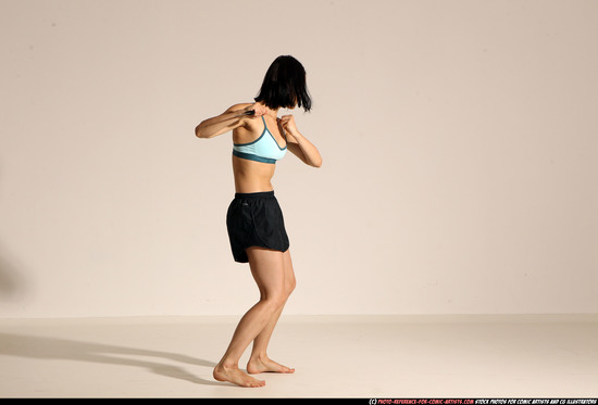 Woman Young Athletic White Fighting with knife Moving poses Casual