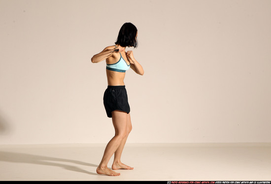 Woman Young Athletic White Fighting with knife Moving poses Casual