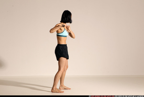 Woman Young Athletic White Fighting with knife Moving poses Casual