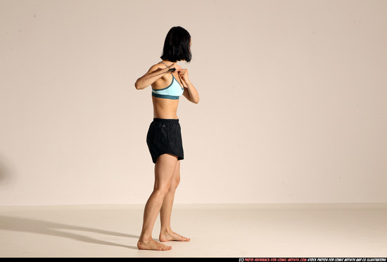 Woman Young Athletic White Fighting with knife Moving poses Casual