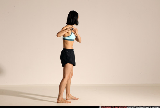 Woman Young Athletic White Fighting with knife Moving poses Casual