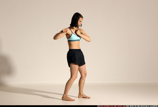 Woman Young Athletic White Fighting with knife Moving poses Casual