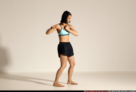 Woman Young Athletic White Fighting with knife Moving poses Casual