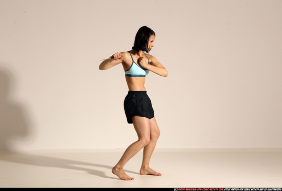 Woman Young Athletic White Fighting with knife Moving poses Casual