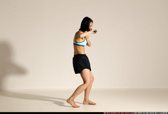 Woman Young Athletic White Fighting with knife Moving poses Casual