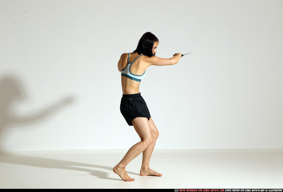 Woman Young Athletic White Fighting with knife Moving poses Casual