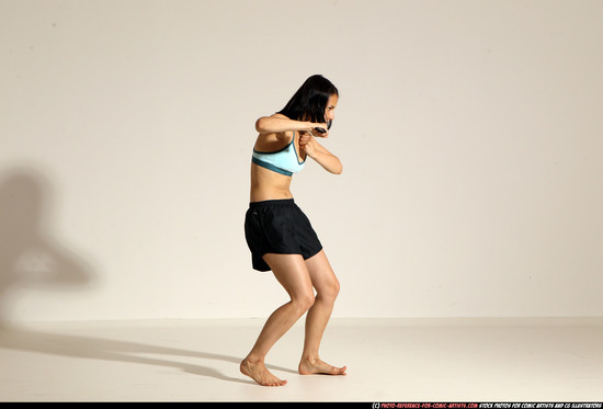 Woman Young Athletic White Fighting with knife Moving poses Casual