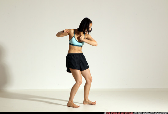 Woman Young Athletic White Fighting with knife Moving poses Casual