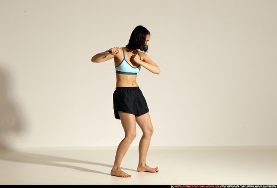 Woman Young Athletic White Fighting with knife Moving poses Casual