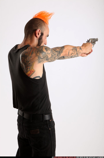 Man Adult Athletic White Fighting with gun Detailed photos Casual