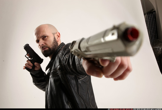 Man Adult Athletic White Fighting with gun Kneeling poses Casual