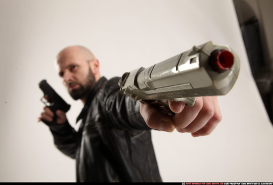 Man Adult Athletic White Fighting with gun Kneeling poses Casual