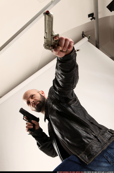 Man Adult Athletic White Fighting with gun Kneeling poses Casual