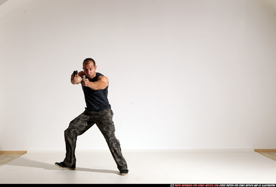 Man Adult Athletic White Fighting with gun Moving poses Casual