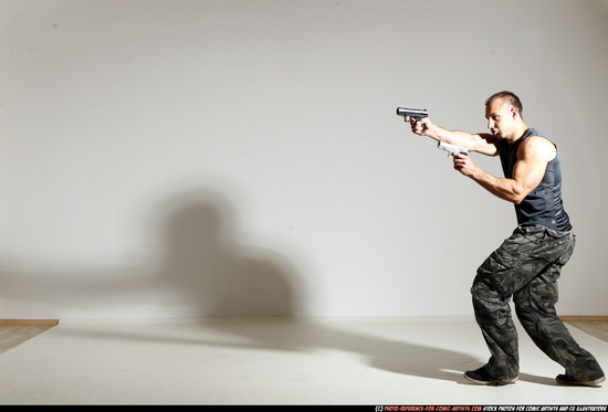 Man Adult Athletic White Fighting with gun Moving poses Casual