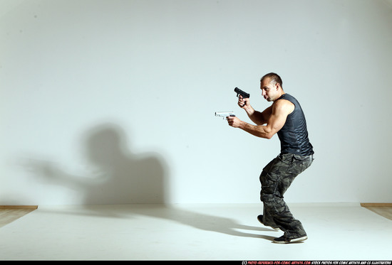 Man Adult Athletic White Fighting with gun Moving poses Casual