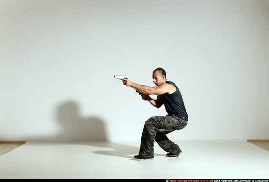 Man Adult Athletic White Fighting with gun Moving poses Casual