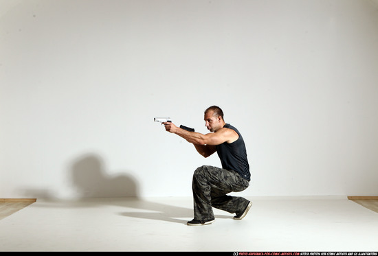 Man Adult Athletic White Fighting with gun Moving poses Casual