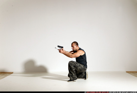 Man Adult Athletic White Fighting with gun Moving poses Casual