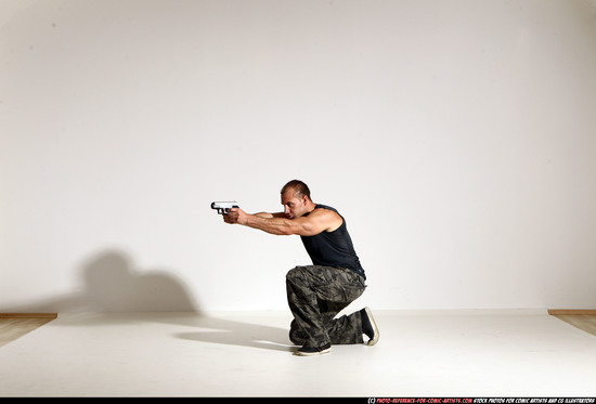 Man Adult Athletic White Fighting with gun Moving poses Casual