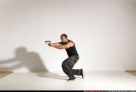 Man Adult Athletic White Fighting with gun Moving poses Casual