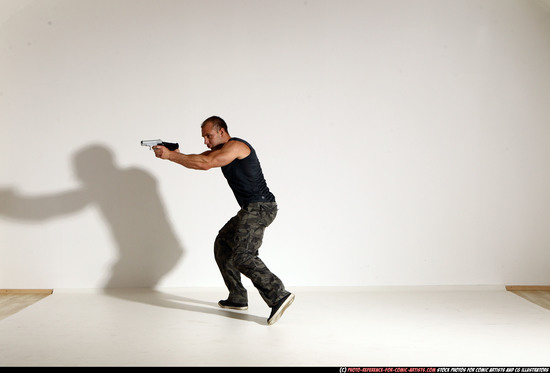 Man Adult Athletic White Fighting with gun Moving poses Casual