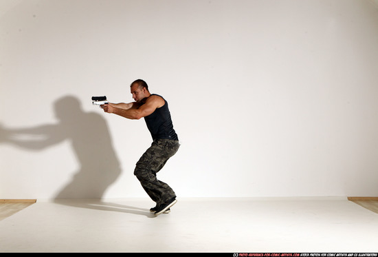 Man Adult Athletic White Fighting with gun Moving poses Casual