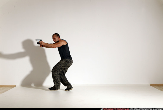 Man Adult Athletic White Fighting with gun Moving poses Casual