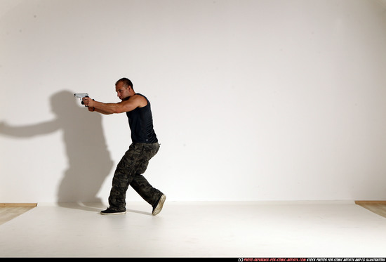 Man Adult Athletic White Fighting with gun Moving poses Casual