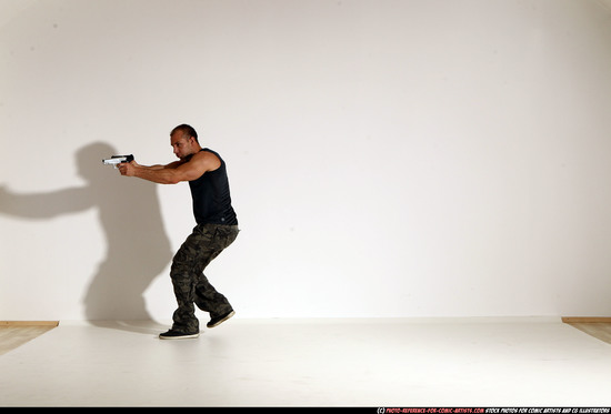 Man Adult Athletic White Fighting with gun Moving poses Casual