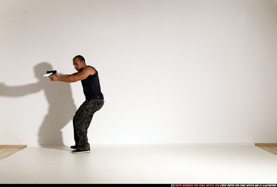 Man Adult Athletic White Fighting with gun Moving poses Casual