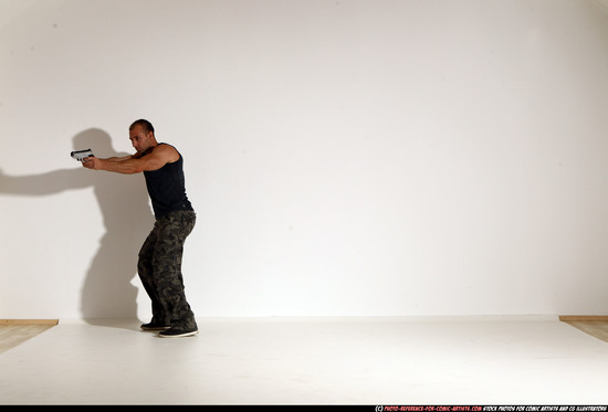 Man Adult Athletic White Fighting with gun Moving poses Casual