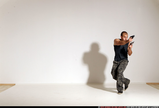 Man Adult Athletic White Fighting with gun Moving poses Casual