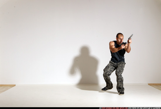 Man Adult Athletic White Fighting with gun Moving poses Casual