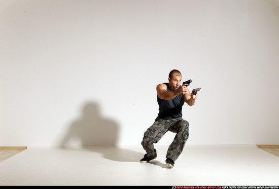 Man Adult Athletic White Fighting with gun Moving poses Casual