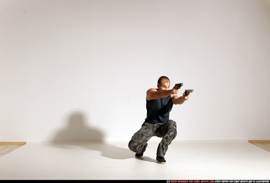 Man Adult Athletic White Fighting with gun Moving poses Casual