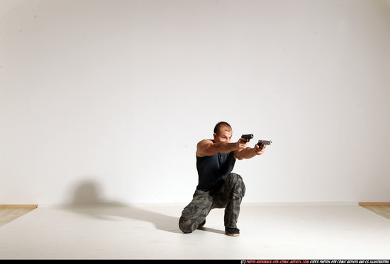 Man Adult Athletic White Fighting with gun Moving poses Casual